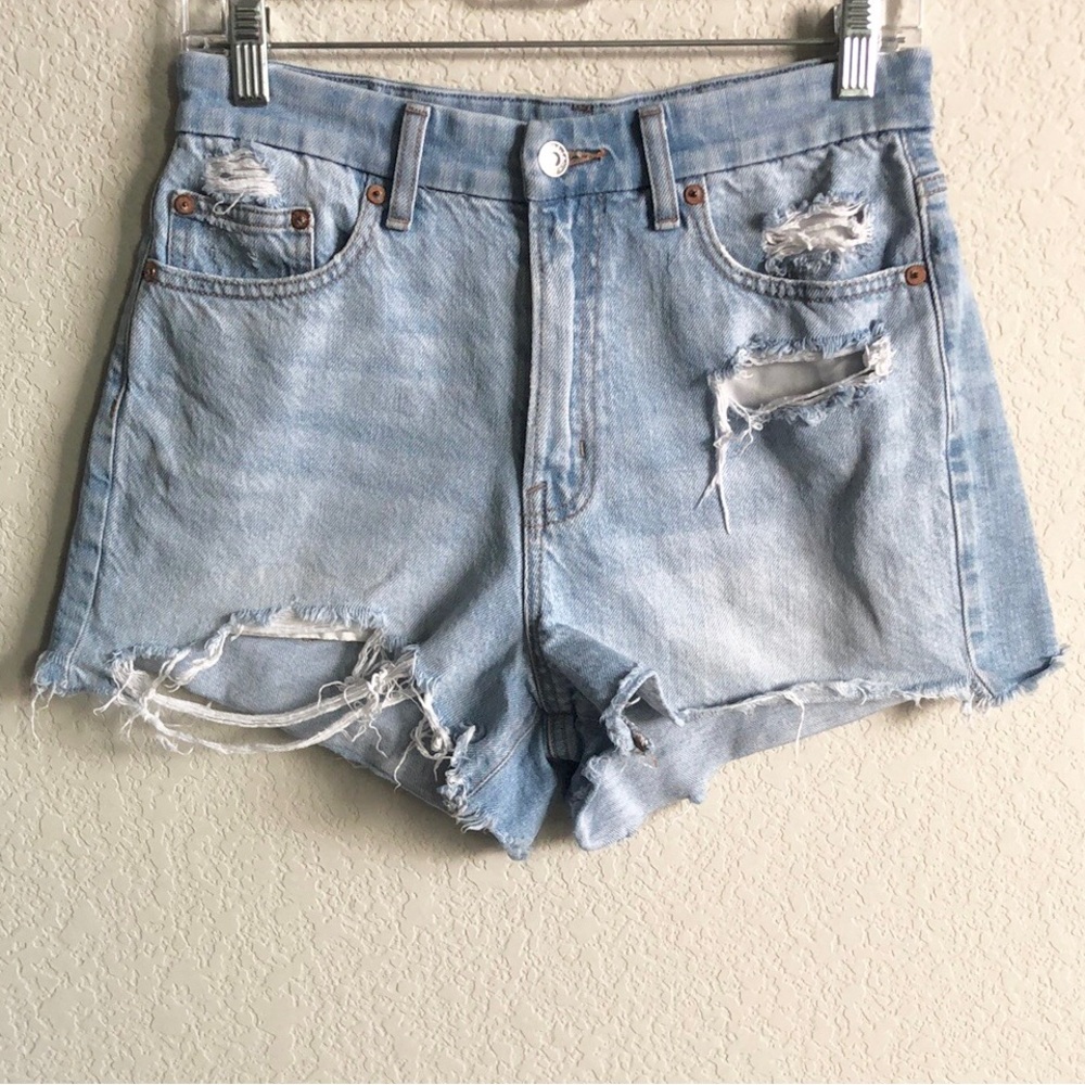 American Eagle Curvy 90s Boyfriend Shorts Jean Denim Distressed Cutoff Stretch